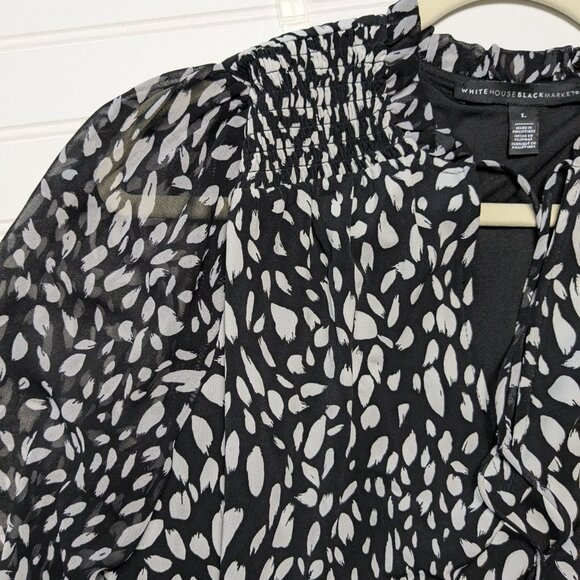 2 for $30 White House Black Market Tunic Top Tie Neck Sheer Long Sleeve L - Picture 5 of 9